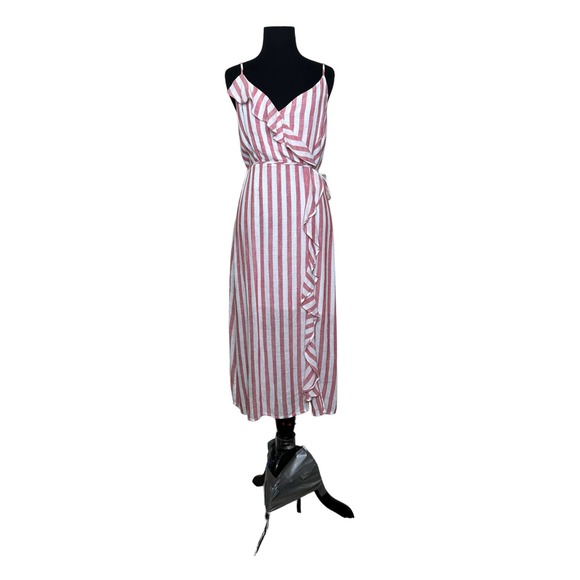 Rails pink white pin stripes sleeveless ruffle detail midi dress size Small - Picture 9 of 12